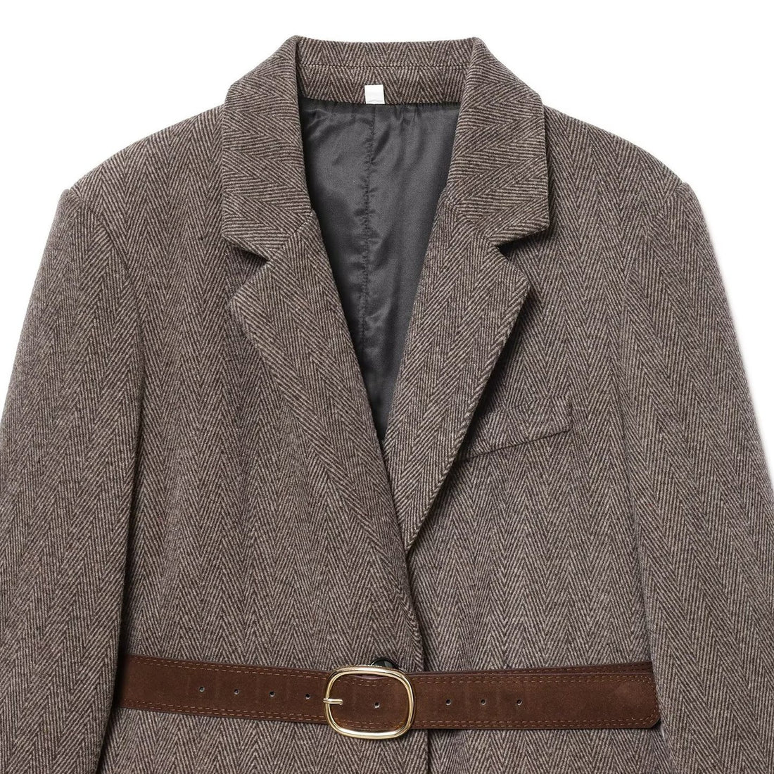Damen Taillierter Herringbone-Blazer‑Mantel mit Bindegürtel Echoarchiv