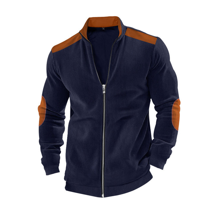 Herren sportliche Strickjacke mit kontrastierenden Lederapplikationen Echoarchiv