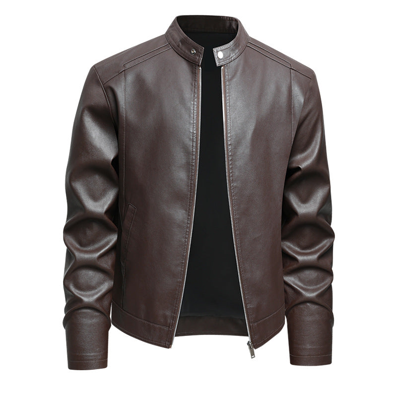Herren Elegante Slim-Fit Lederimitat‑Jacke mit Stehkragen & Zwei-Wege‑Reißverschluss Echoarchiv