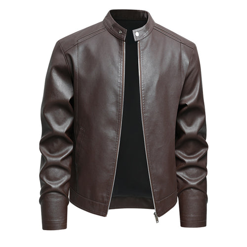Herren Elegante Slim-Fit Lederimitat‑Jacke mit Stehkragen & Zwei-Wege‑Reißverschluss Echoarchiv