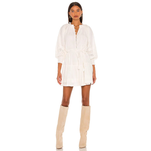 Damen luftiges Tunika-Kleid mit dekorativen Knopfdetails und Taillenzug Echo Archiv