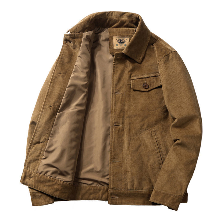 Herren Cord-Truckerjacke mit leichtem Innenfutter, Hemdkragen und aufgesetzter Brustklappe – Taviero