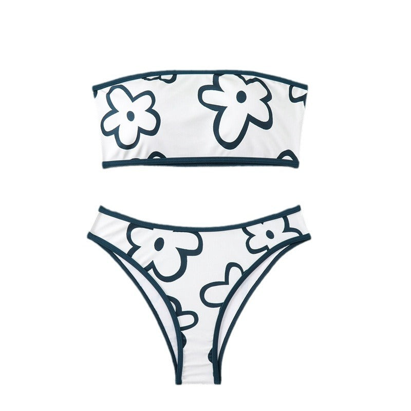 Damen Bandeau-Bikini mit floralem Muster und hohem Schnitt Echo Archiv