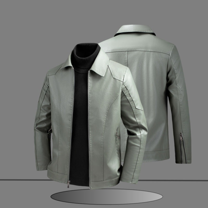 Herren Slim-Fit Kunstlederjacke im minimalistischen Hemdkragen-Design mit verdecktem Zwei-Wege-Reißverschluss Echo Archiv