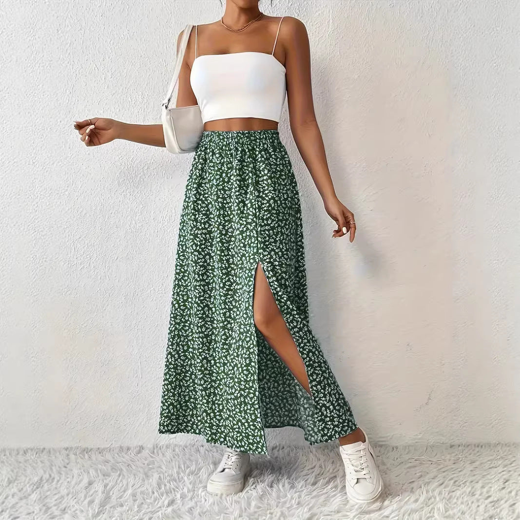 Damen Maxirock mit elegantem Schlitz und floralem Muster Echoarchiv