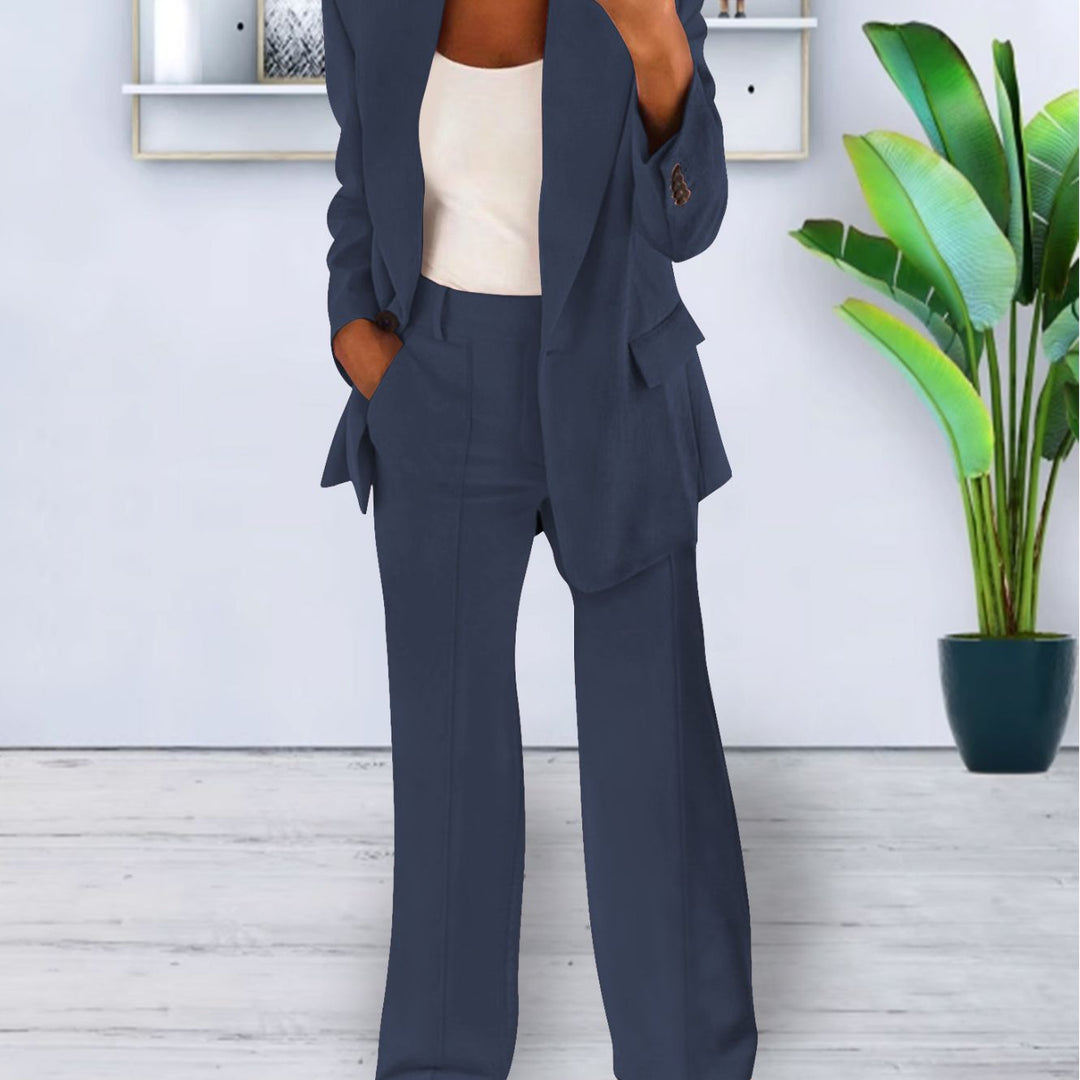 Damen Zweiteiliges Business-Casual Tailoring-Set mit Longline-Blazer und weitem Bundfalten-Hosenbein – Valéne