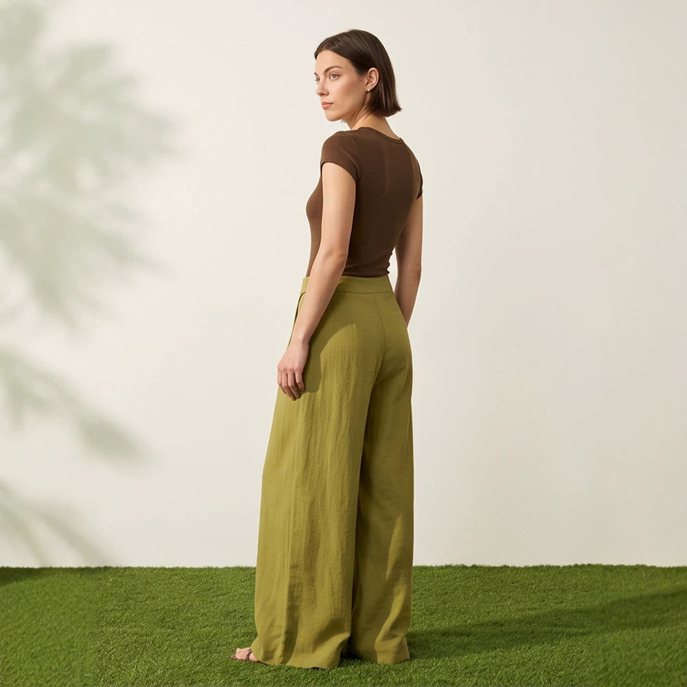 Damen High‑Waist Wickel‑Palazzohose mit weitem Bein und fließender Leinenoptik Echoarchiv