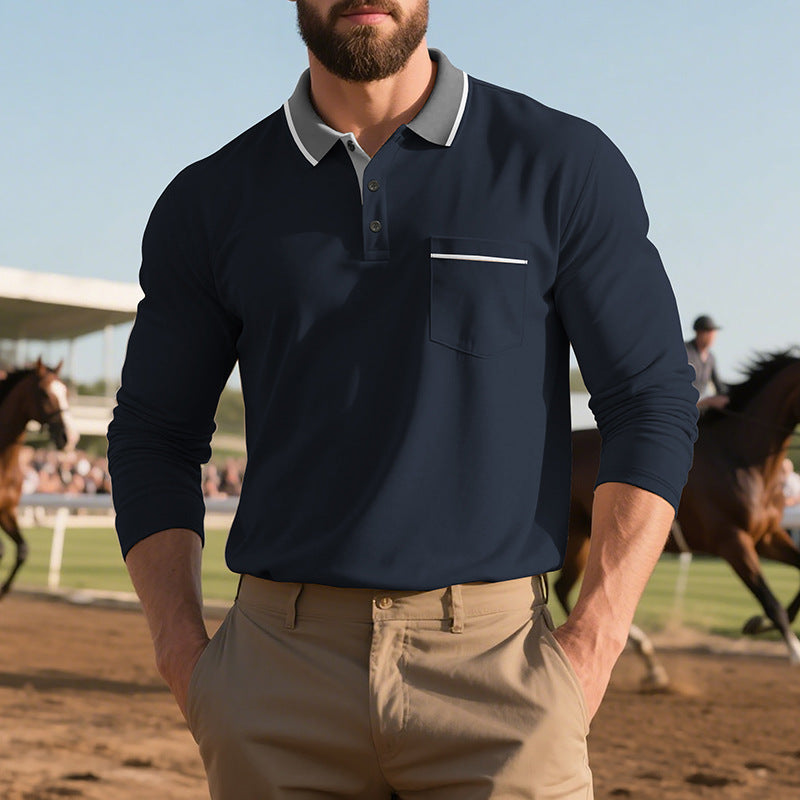 Herren langärmliges Poloshirt mit eleganter Knopfleiste und praktischem Brusttasche Echoarchiv