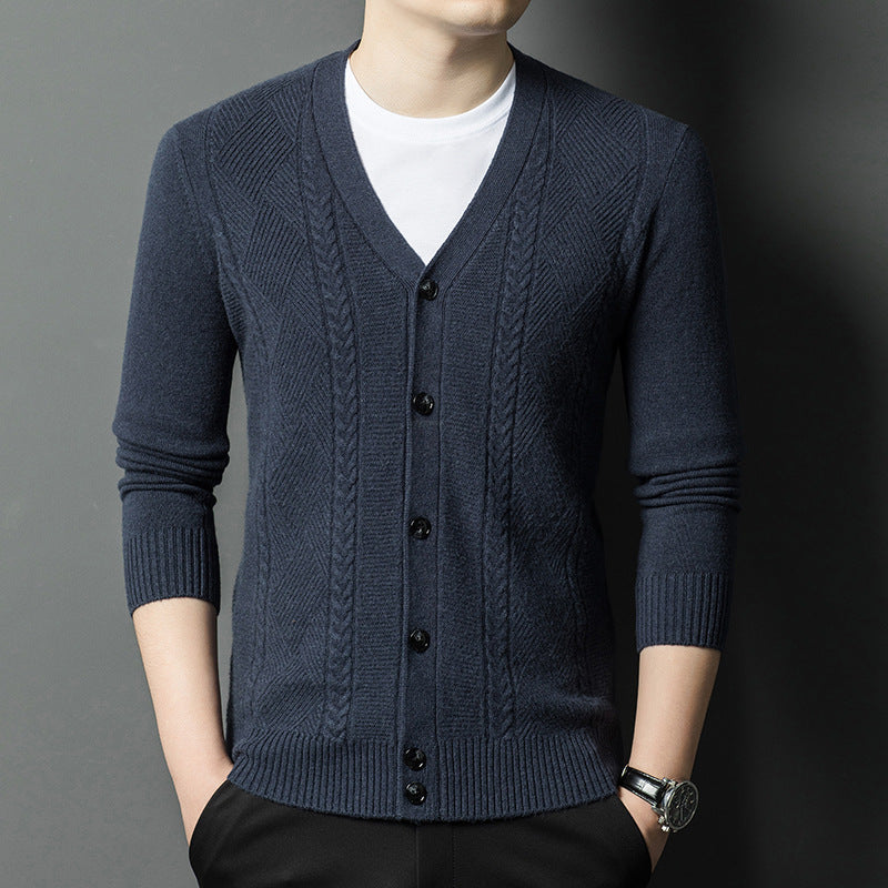 Herren Strickjacke mit V-Ausschnitt und strukturiertem Design Echoarchiv