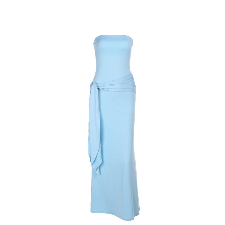 Damen elegantes Maxikleid mit schulterfreiem Design und drapierter Taille Echo Archiv