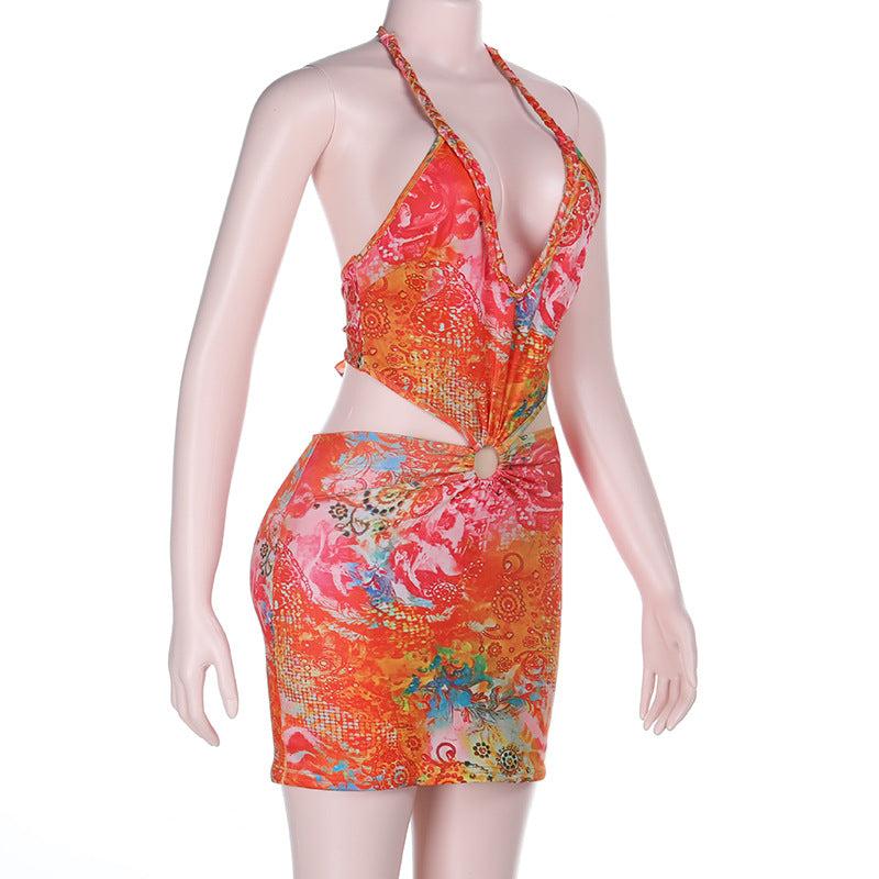 Damen verspieltes Minikleid mit floralem Design und verstellbaren Trägern Echo Archiv