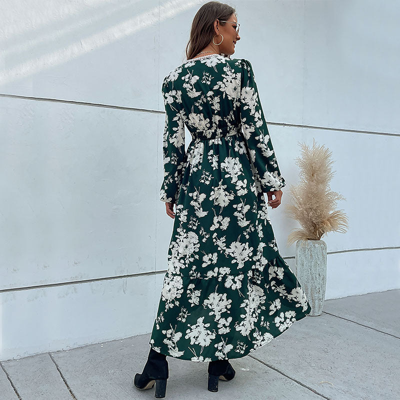 Damen Wickel-Midikleid im Boho-Stil mit Spitzenpasse, Häkel-Taillenband & seitlichem Beinschlitz Echoarchiv
