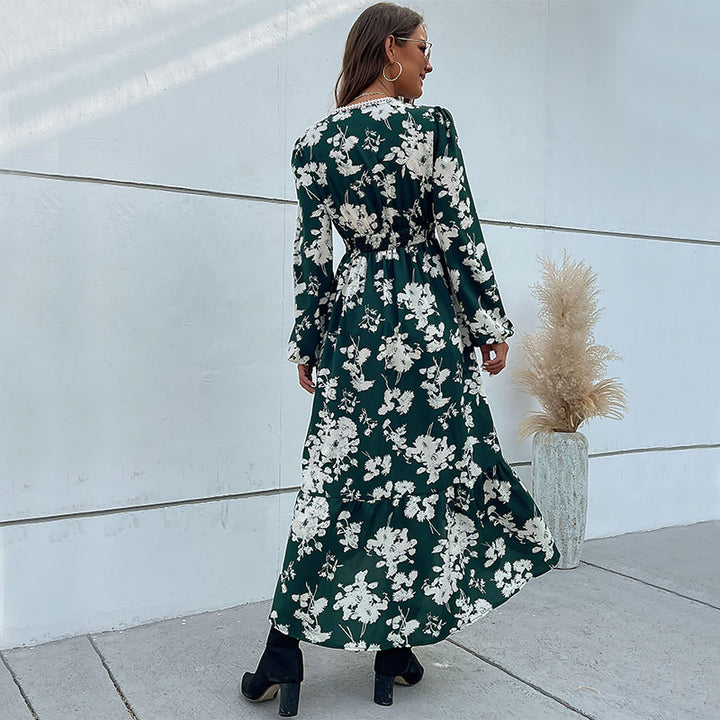 Damen Wickel-Midikleid im Boho-Stil mit Spitzenpasse, Häkel-Taillenband & seitlichem Beinschlitz Echoarchiv