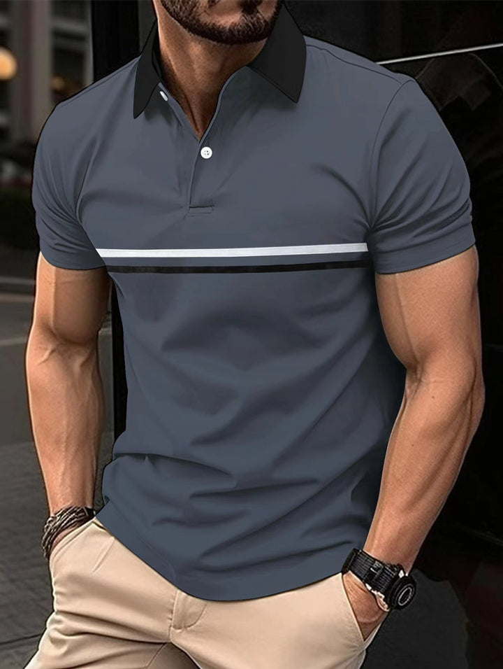 Herren Elegantes Poloshirt mit modischem Kontrastkragen und sportlichem Streifenmuster Echoarchiv