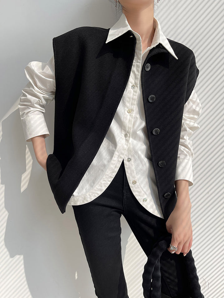 Damen Oversize-Weste mit Stehkragen, kastiger Silhouette und Knopfleiste Echo Archiv