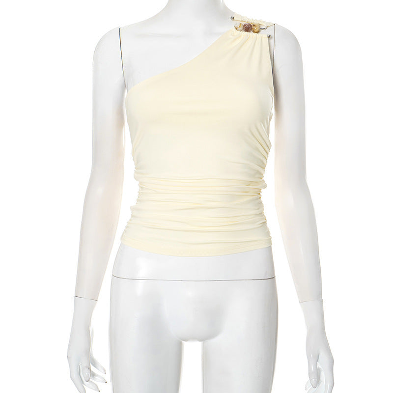 Damen asymmetrisches Trägeroberteil mit dekorativen Knopfdetails und figurformendem Design Echo Archiv