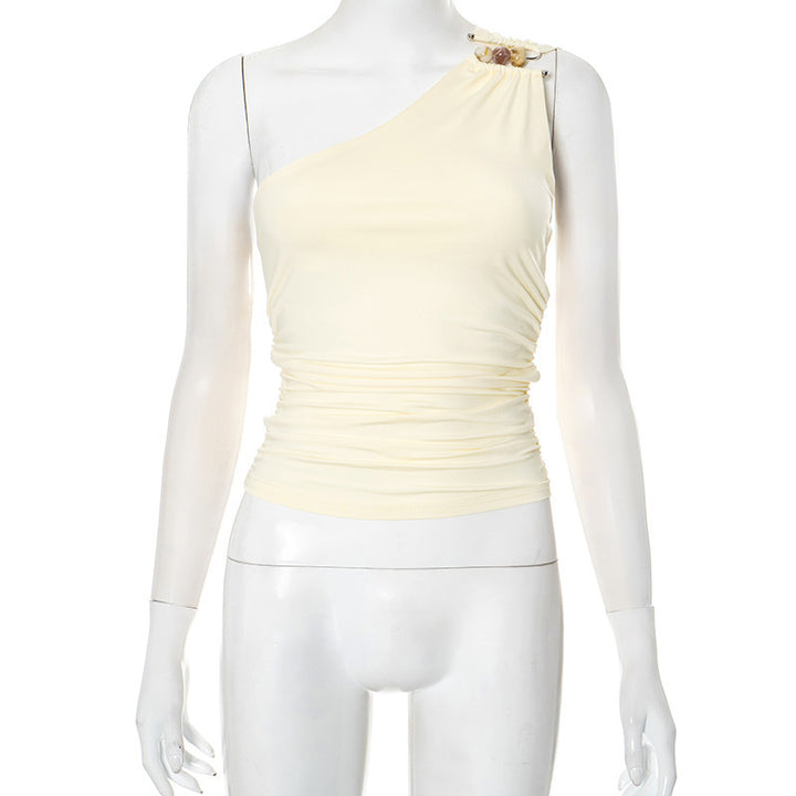Damen asymmetrisches Trägeroberteil mit dekorativen Knopfdetails und figurformendem Design Echo Archiv