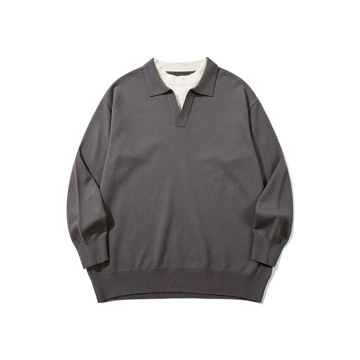 Unisex Feinstrick-Polo mit V‑Ausschnitt‑Cutout und integriertem Rollkragen-Layer Echoarchiv