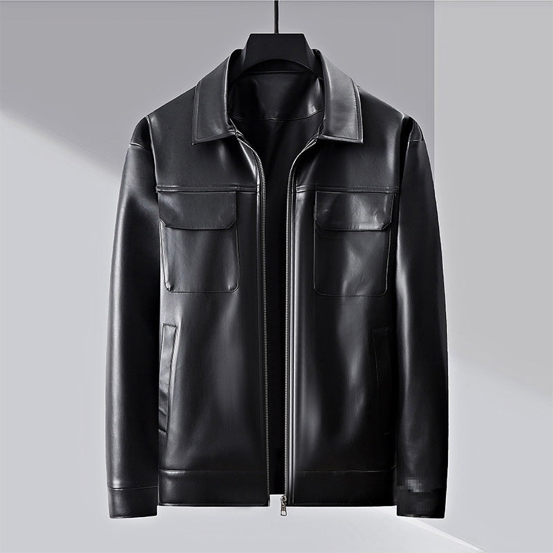 Herren minimalistische Lederimitatjacke mit durchgehendem Reißverschluss und aufgesetzten Brusttaschen Echoarchiv
