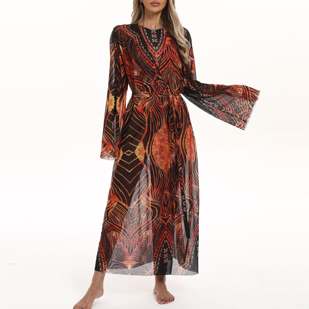 Damen Transparenter Strandkimono mit floralen Mustern Echo Archiv