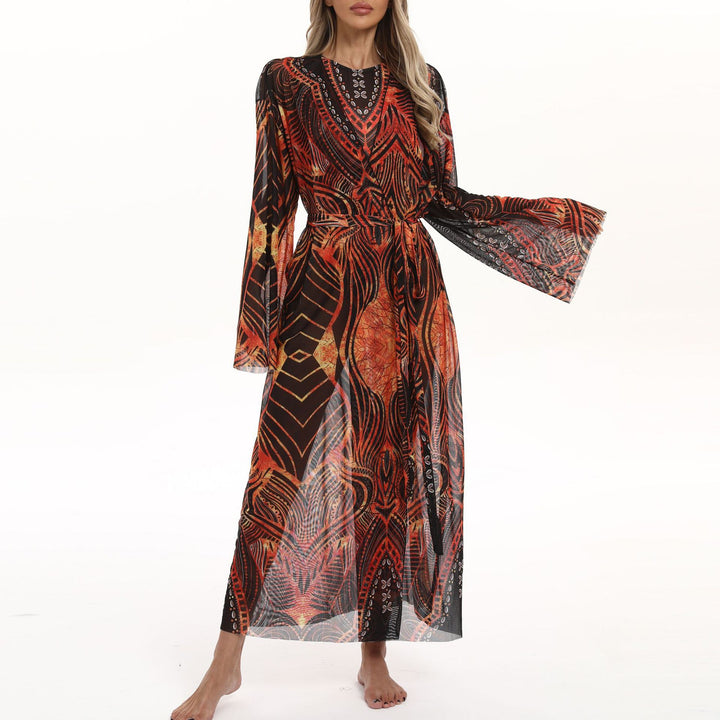 Damen Transparenter Strandkimono mit floralen Mustern Echo Archiv