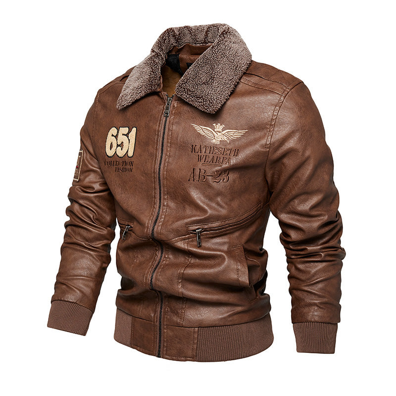 Herren Robuste Lederjacke mit abnehmbarem Teddykragen Echo Archiv