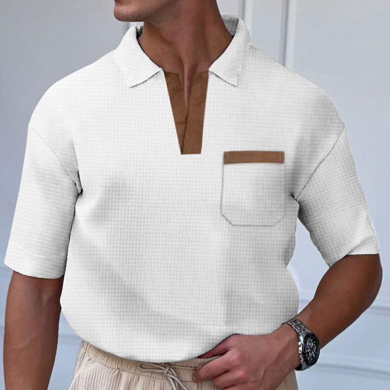 Herren Kurzarm-Polohemd mit modernem Stehkragen und Brusttasche Echoarchiv