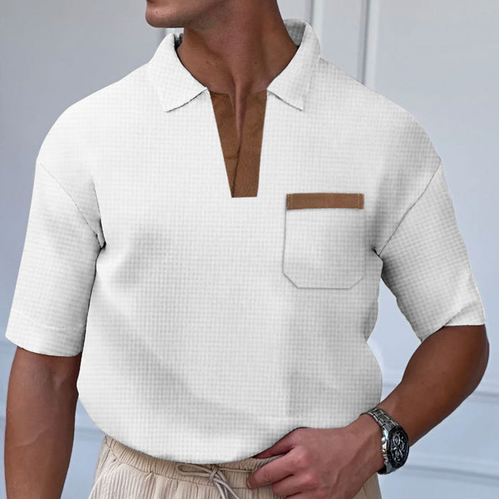 Herren Kurzarm-Polohemd mit modernem Stehkragen und Brusttasche Echoarchiv