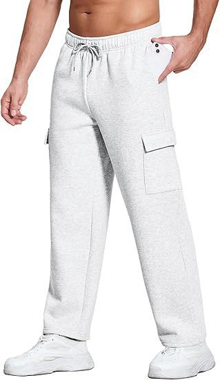 Herren komfortable Cargo-Loungehose mit elastischem Bund, Kordelzug, geradem Bein und aufgesetzten Klappentaschen – Bravaro