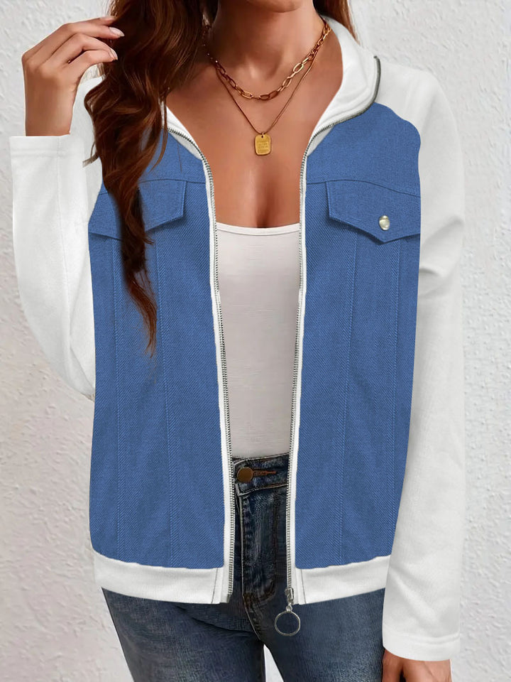 Damen Denim-Mix Blousonjacke mit Reißverschluss und Brusttaschen Echoarchiv