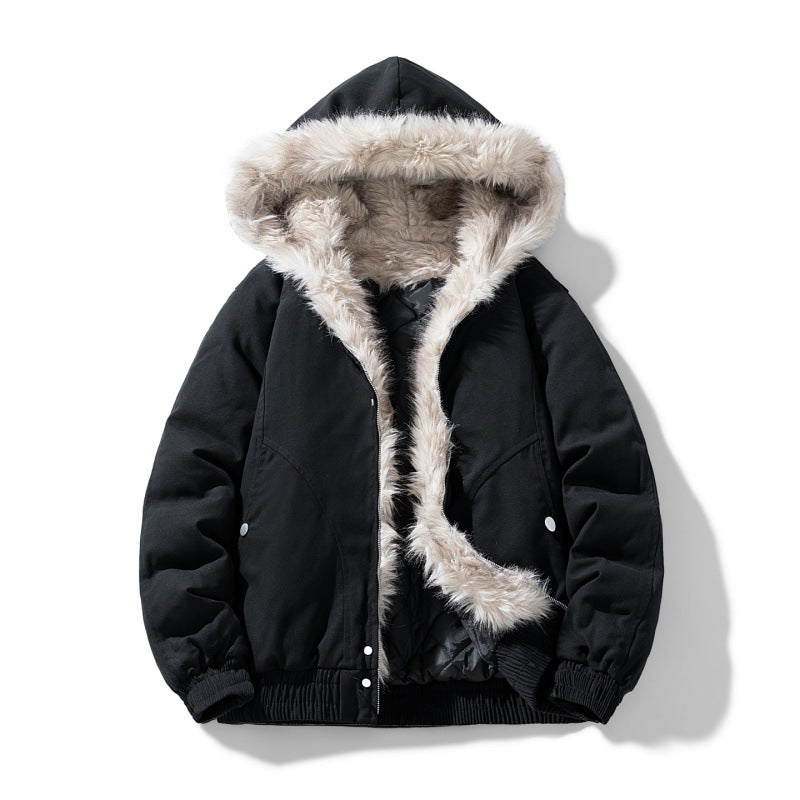 Unisex nicht gesteppte Winterjacke mit Kapuze aus synthetischem Fell und thermischer Füllung – Marzano