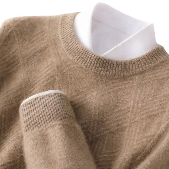 Herren Kurzrollkragenpullover aus Merino‑Mix mit diagonaler Rautenstruktur Echoarchiv