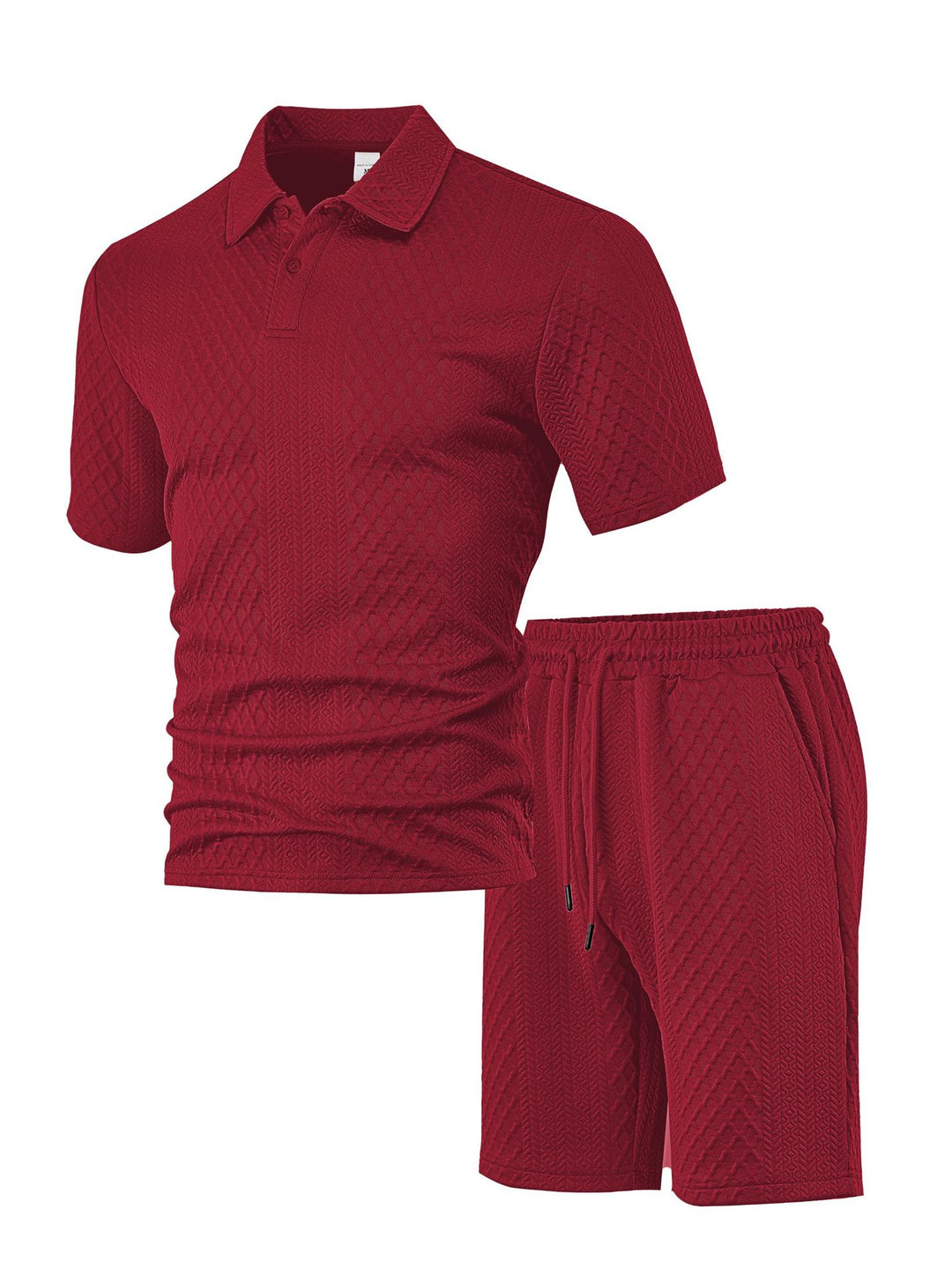 Herren nan geprägtes Waffel-Polo mit Kentkragen und elastischer Tunnelzugshorts im Set Echo Archiv