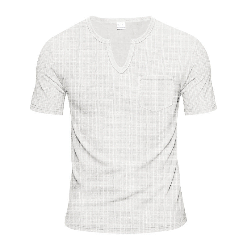 Herren Kurzarm V-Ausschnitt T-Shirt mit Brusttasche Echoarchiv