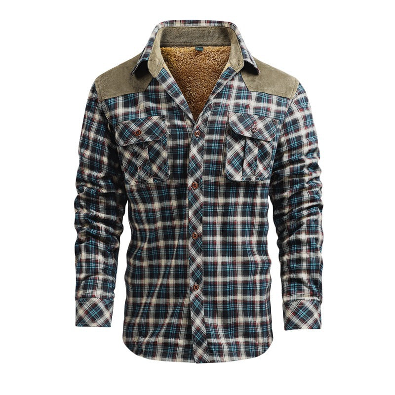 Herren Modische Flanellhemdjacke mit Teddyfutter und Schulterpatten Echo Archiv