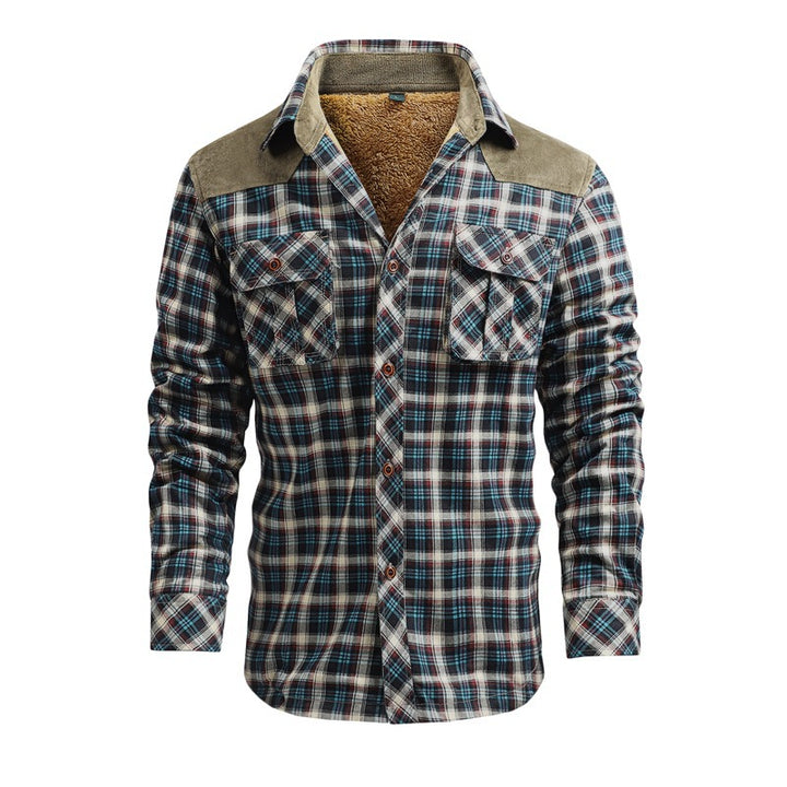 Herren Modische Flanellhemdjacke mit Teddyfutter und Schulterpatten Echo Archiv