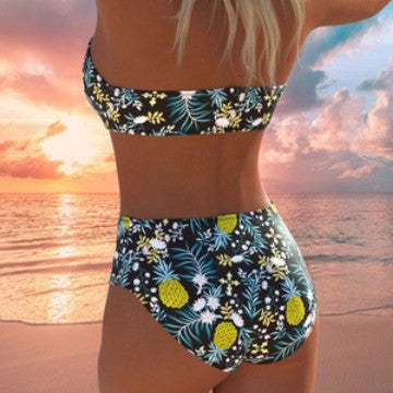 Damen hoch geschnittenes Bikini-Set mit gepolstertem Oberteil und verstellbaren Trägern Echo Archiv