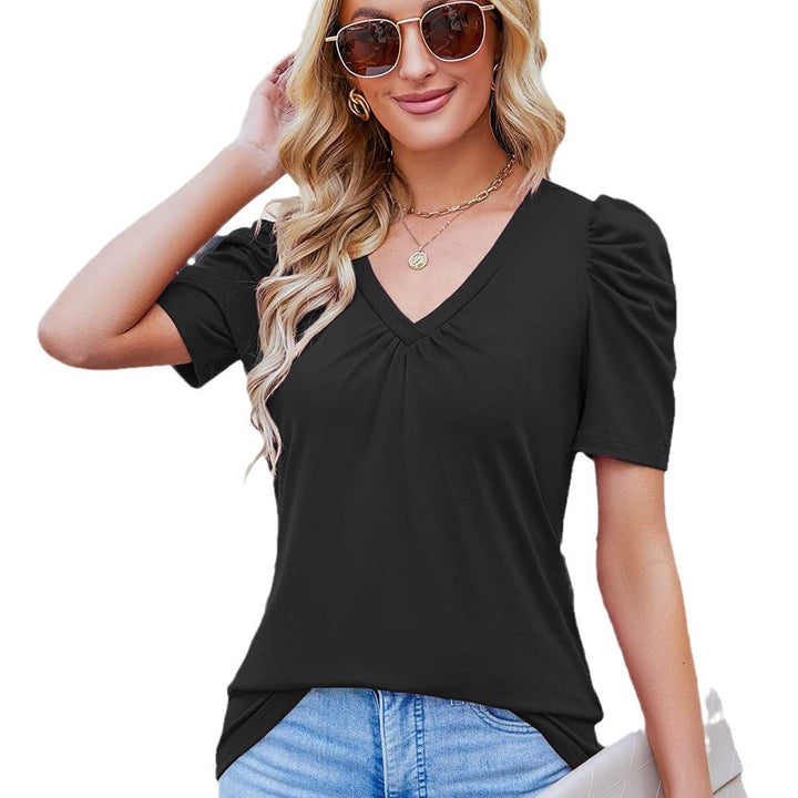 Damen V-Ausschnitt T-Shirt mit Puffärmeln Echo Archiv