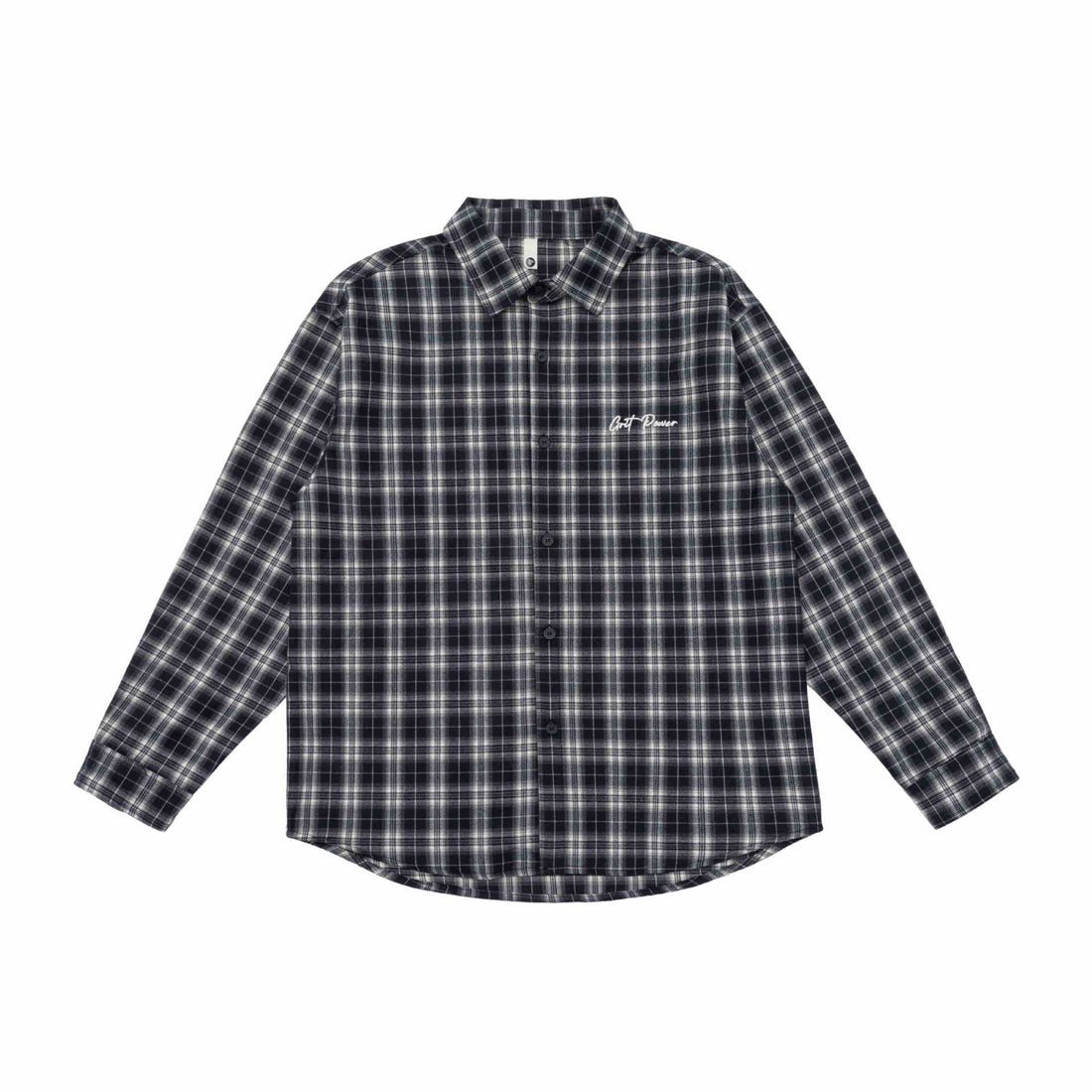 Unisex Kastenförmige Flanell-Hemdjacke mit gerundetem Saum und gesticktem Brustlogo Echoarchiv