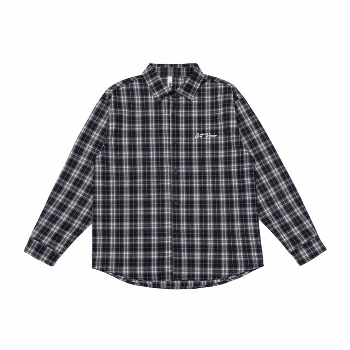 Unisex Kastenförmige Flanell-Hemdjacke mit gerundetem Saum und gesticktem Brustlogo Echoarchiv