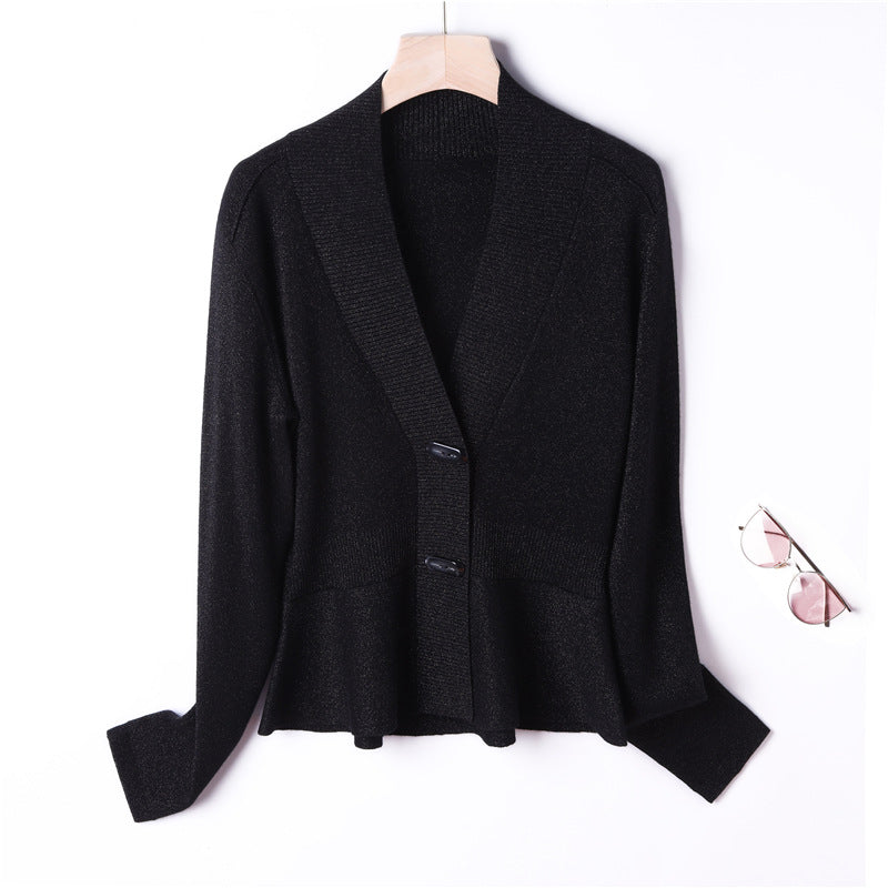 Damen Feiner Strickcardigan mit Schalkragen, taillenbetontem Peplum und Zierknopfleiste Echo Archiv