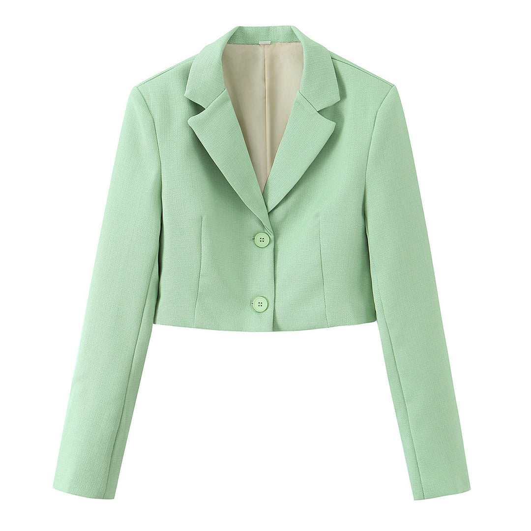 Damen taillierter Cropped-Kurzblazer mit Reverskragen und Zwei-Knopf-Front – Valéne
