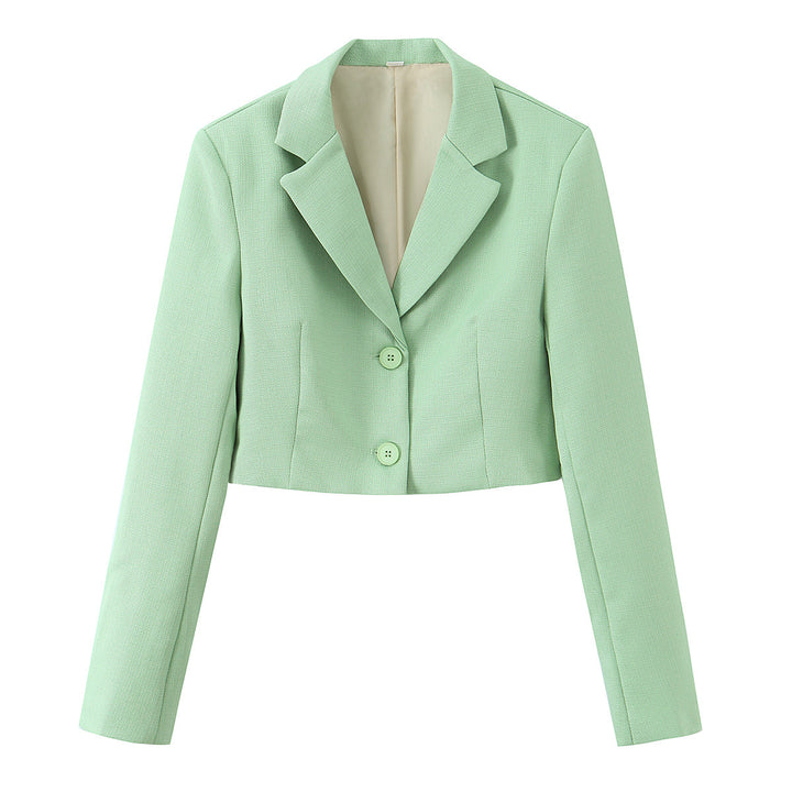 Damen taillierter Cropped-Kurzblazer mit Reverskragen und Zwei-Knopf-Front – Valéne