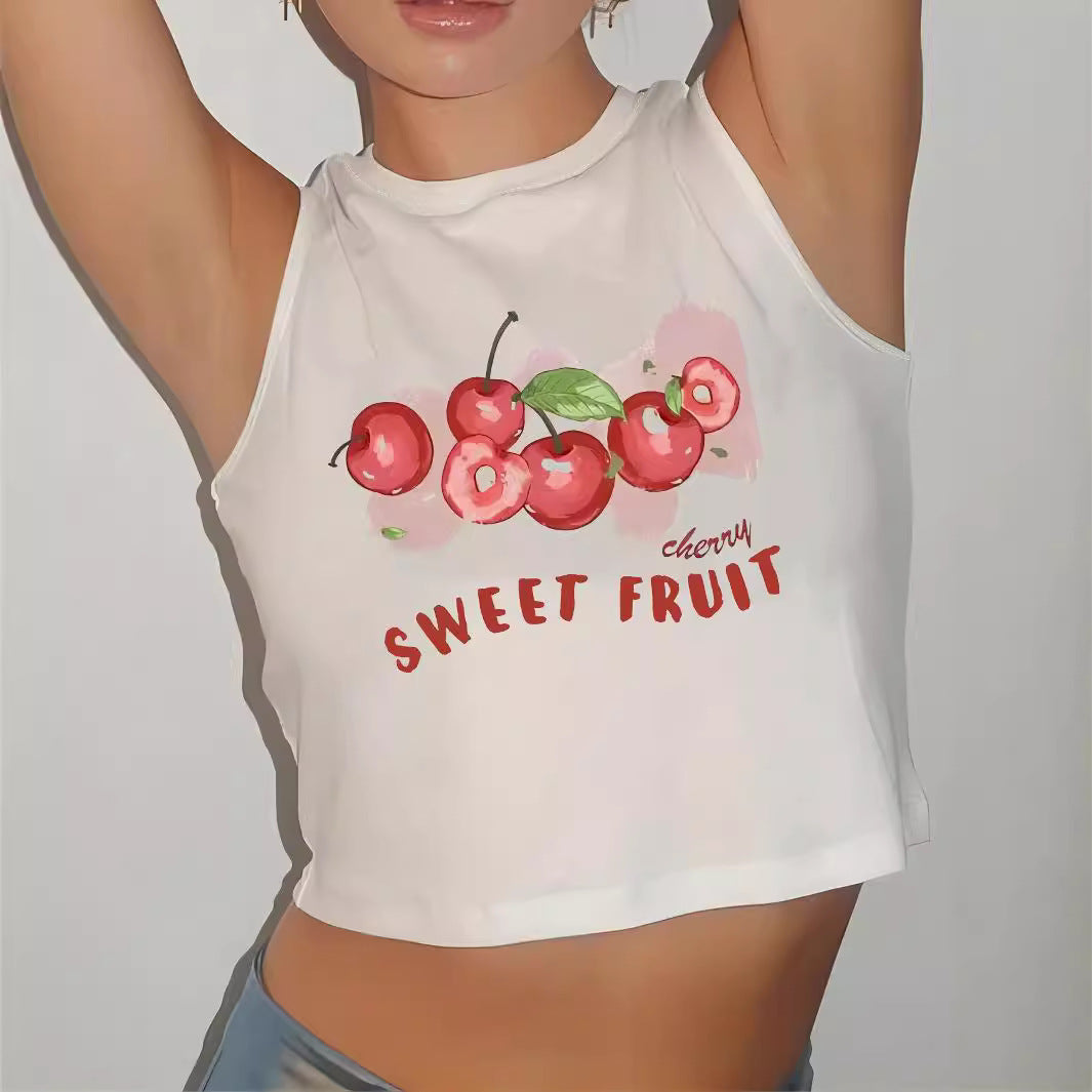 Damen Crop-Top mit modernem Grafikdruck und trendiger Schnalle Echo Archiv