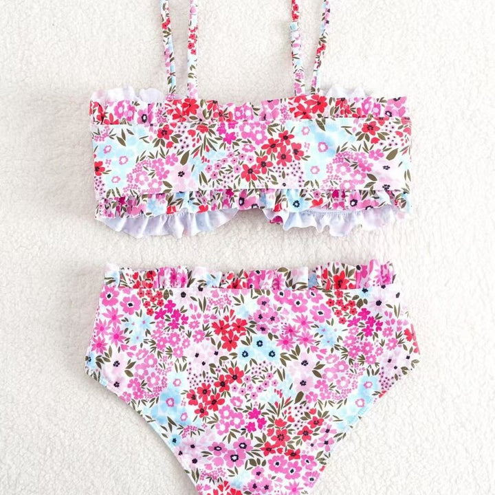 Damen Bikini-Set mit fröhlichem Blumenmuster und gerafftem Bustier Echo Archiv