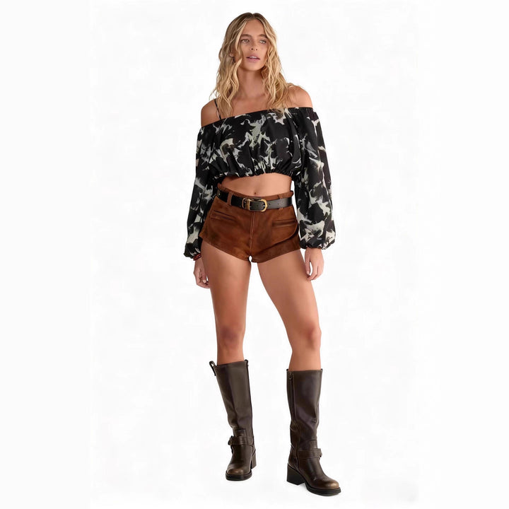 Damen trendige Schulterfreie Bluse mit voluminösen Ärmeln und eleganten Details Echo Archiv