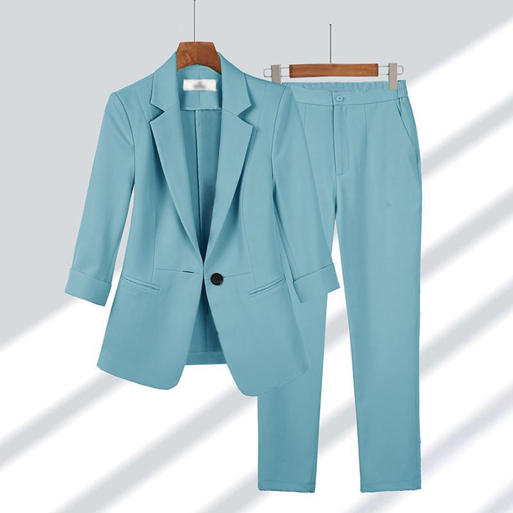 Damen nan schlanker Zweiteiler Business-Blazer mit krempelbaren 3/4-Ärmeln und hochgeschnittener Tapered-Hose Echo Archiv