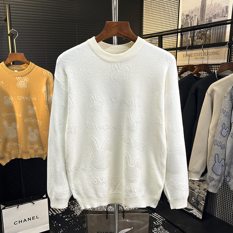 Unisex Feinstrick-Pullover mit dezentem Jacquard-Hasenrelief und Rundhalsausschnitt Echoarchiv
