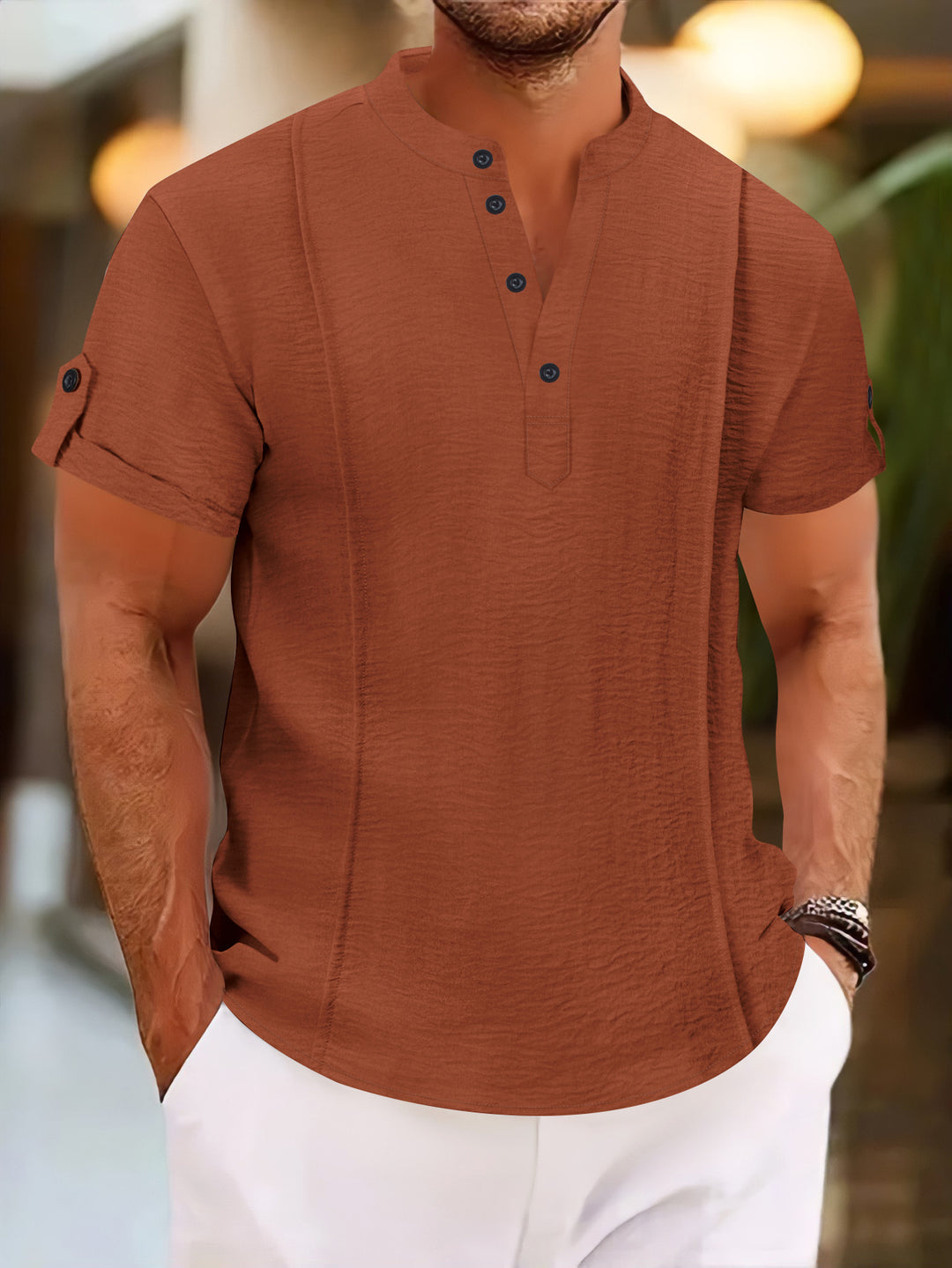 Herren Casual Kurzarm Henley Oberteil Echoarchiv