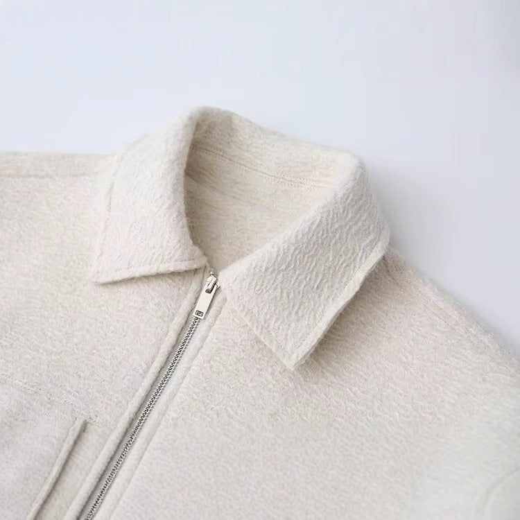 Damen Cropped-Hemdjacke aus Bouclé mit Boxy-Schnitt und Fronttaschen Echoarchiv